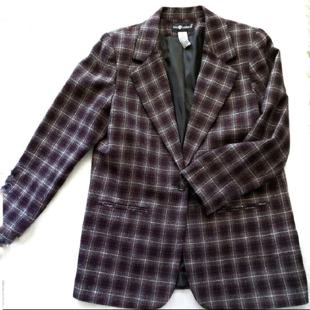 Sag Harbor oversized plaid wool blend blazer sz 12